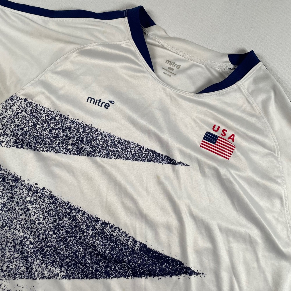 Mitre USA Soccer Jersey TShirt Men's White Blue Speckle Print Short Sleeve Top‎